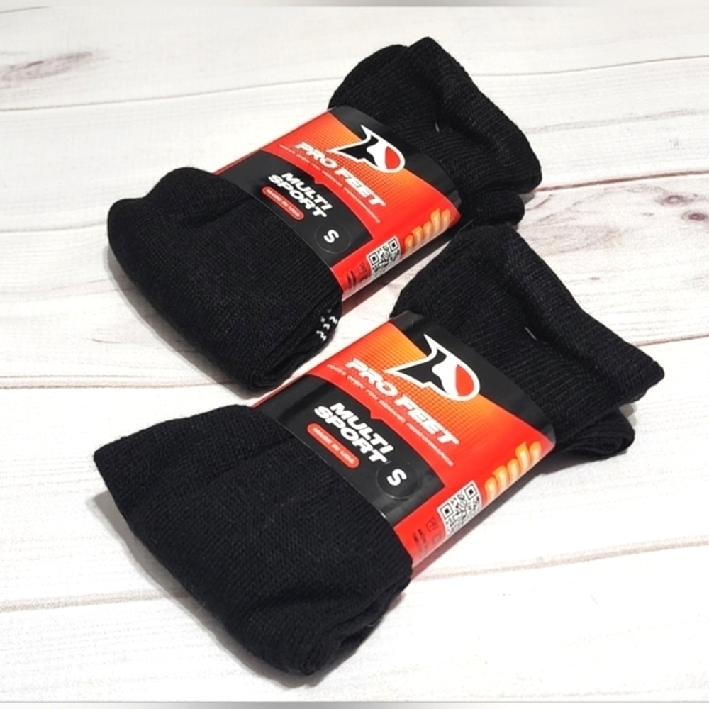 Pro Feet Multi-Sport Athletic Socks Black 2 Pair Small Sock Size 7-9 - New